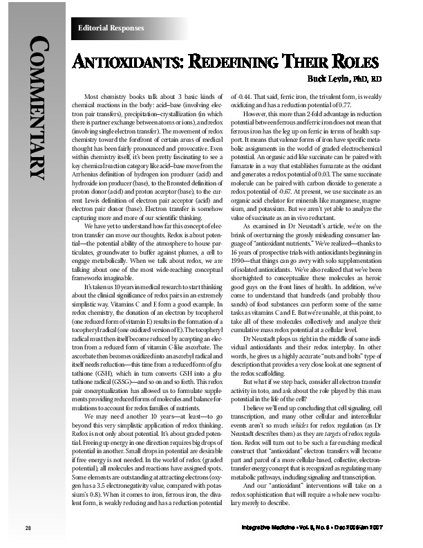 Antioxidants: redefining their roles