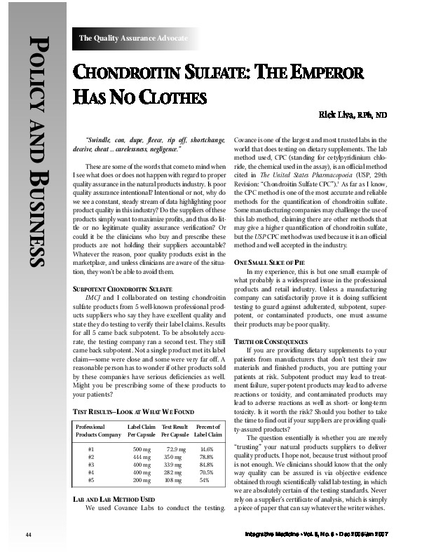 Chondritin sulfate: the emperor has no clothes