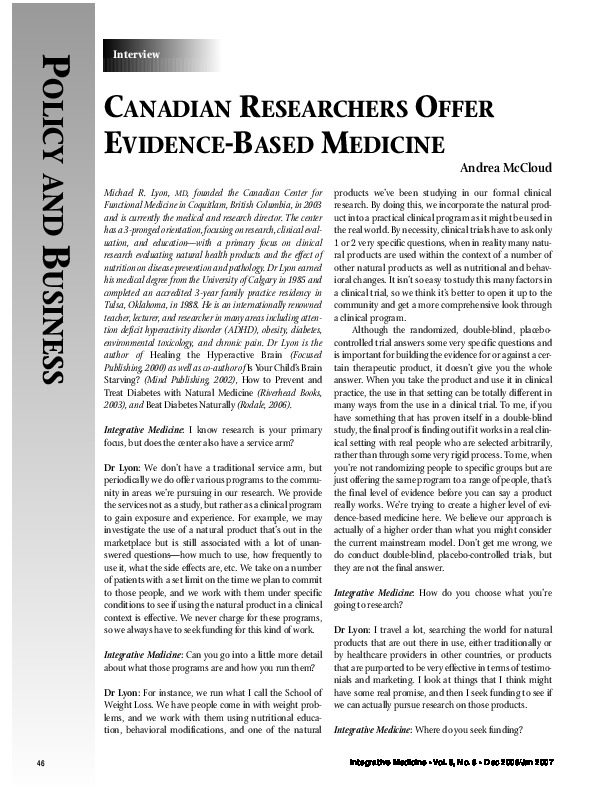 Canadian researchers offer evidence-based medicine