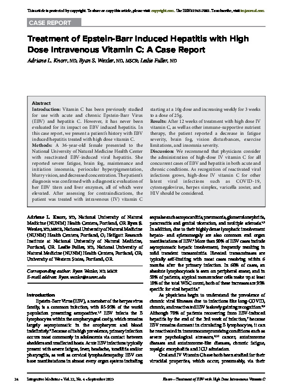 Treatment of Epstein-Barr Induced Hepatitis with High Dose Intravenous Vitamin C: A Case Report