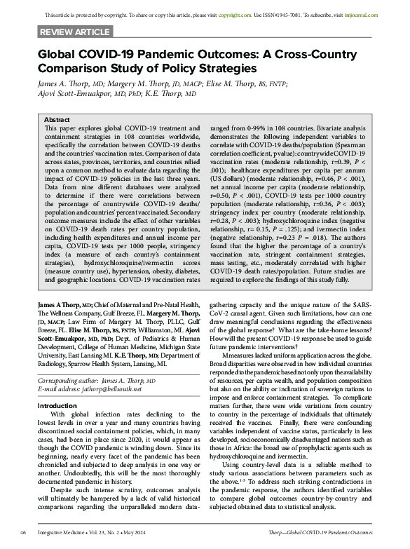 Global COVID-19 Pandemic Outcomes: A Cross-Country Comparison Study of Policy Strategies