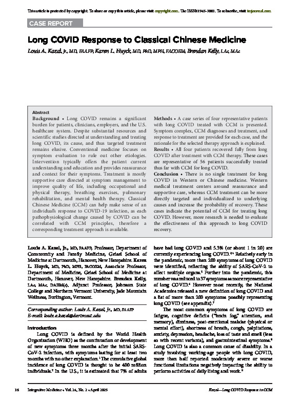 Long COVID Response to Classical Chinese Medicine