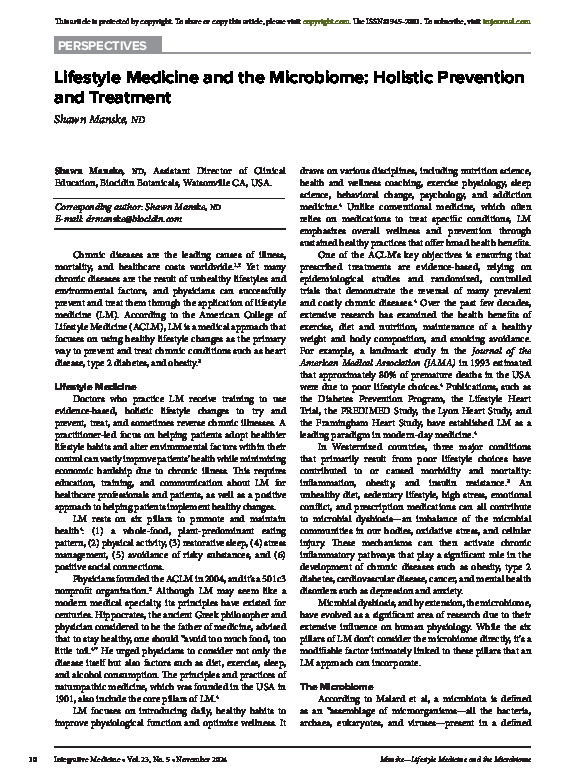 Lifestyle Medicine and the Microbiome: Holistic Prevention and Treatment