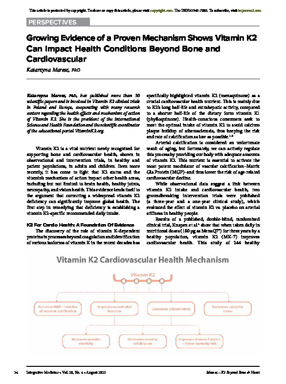 Growing Evidence of a Proven Mechanism Shows Vitamin K2 Can Impact