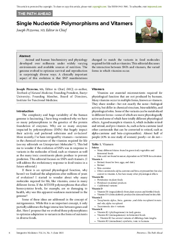 Single Nucleotide Polymorphisms and Vitamers