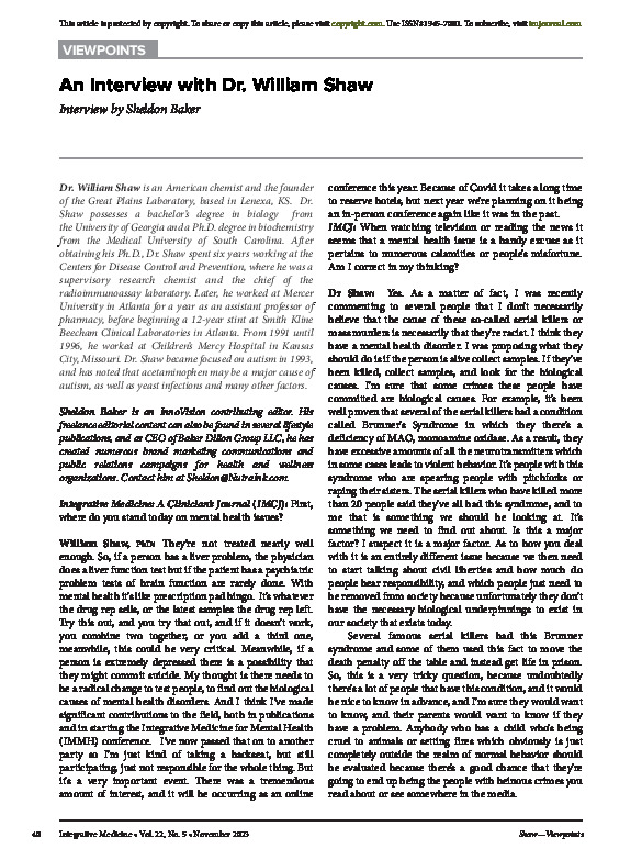 An Interview with Dr. William Shaw